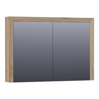 Saniclass Massief eiken Spiegelkast - 100x70x15cm - 2 links/rechtsdraaiende spiegeldeuren - Hout Vintage oak