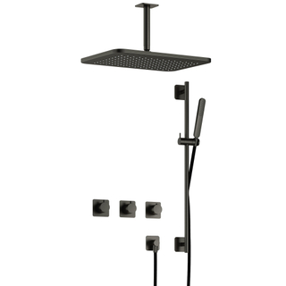 Hotbath Gal IBSGL70 Thermostatische doucheset inbouw - 2 stopkranen - 15cm plafondarm - 30cm rechtoekige hoofddouche - staafhanddouche - glijstang - gun metal geborsteld PVD