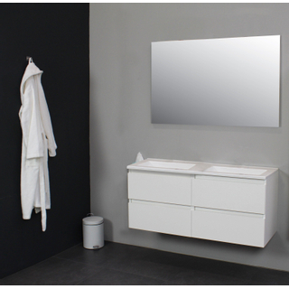 Basic Bella Badkamermeubelset - 120x55x46cm - 2 wasbakken - Acryl - Wit - 0 kraangaten - Wandspiegel zonder verlichting - Melamine Wit hoogglans