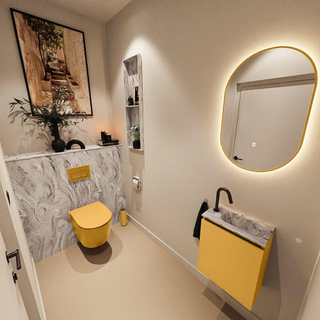 MONDIAZ TURE-DLUX Meuble toilette - 40cm - Ocher - EDEN - vasque Glace - position droite - 1 trou de robinet