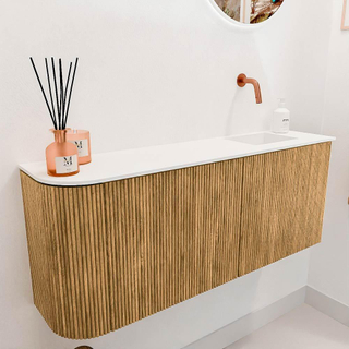 Mondiaz JOYA 101.6cm toiletmeubel - ronding links kleur Oak - Wastafel FAYE positie Rechts Zonder kraangat kleur Talc.