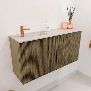 Mondiaz JOYA-DLUX 80cm toiletmeubel - kleur Dusk - Wastafel FAYE positie Links 1 kraangat kleur Ostra.