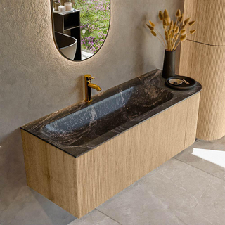 MONDIAZ KURVE-DLUX 125cm Meuble salle de bain avec module 25 D - couleur Oak - 1 tiroir - 1 porte - vasque BIG MEDIUM gauche - 1 trou de robinet - couleur Lava