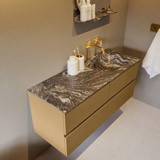 Mondiaz VICA-DLUX ensemble de meuble de salle de bain - 120cm - meuble sous-vasque oro - 4 tiroirs - lavabo encastrée cloud droite - sans trous de robinet - version haute de 60cm - lave