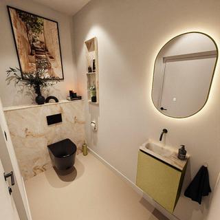 MONDIAZ TURE-DLUX Meuble toilette - 40cm - Oro - EDEN - vasque Frappe - position gauche - sans trou de robinet