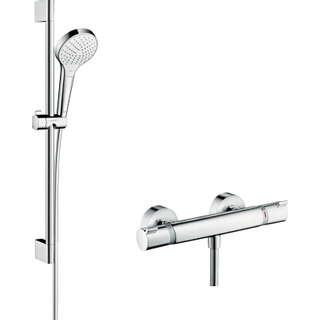 Hansgrohe Croma Select S Glijstangset - croma select s vario handdouche 65cm - Ecostat Comfort douchekraan - thermostatisch - wit/chroom