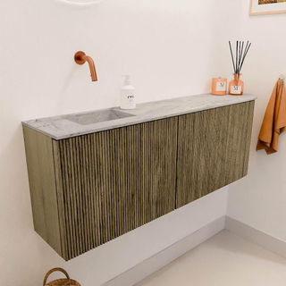 Mondiaz JOYA-DLUX Meuble de salle de bains 111.6cm - arrondi droit couleur Dusk - Vasque FAYE position Gauche Sans trou de robinet couleur Glace