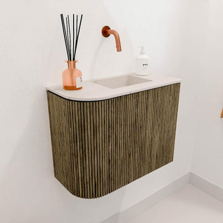 Mondiaz JOYA-DLUX 51.6cm toiletmeubel - ronding links kleur Dusk - Wastafel FAYE positie Rechts Zonder kraangat kleur Meli.