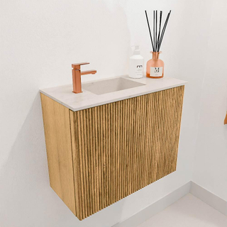 Mondiaz JOYA-DLUX 50cm toiletmeubel - kleur Oak - Wastafel FAYE positie Links 1 kraangat kleur Meli.