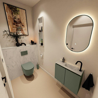 MONDIAZ TURE-DLUX Meuble toilette - 60cm - Army - EDEN - vasque Opalo - position droite - 1 trou de robinet