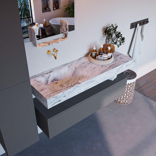 Mondiaz ALAN-DLUX Ensemble de meuble - 130cm - meuble Plata mat - 1 tiroir - Lavabo Cloud Glace suspendu - vasque Gauche - 0 trous de robinet