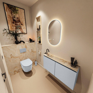 MONDIAZ TURE-DLUX Meuble toilette - 100cm - Clay - EDEN - vasque Frappe - position gauche - 1 trou de robinet