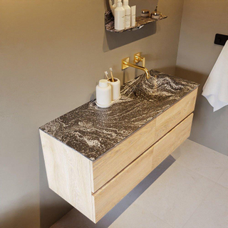 Mondiaz VICA-DLUX Ensemble de meuble de salle de bain - 120cm - meuble sous-vasque chêne blanchi - 4 tiroirs - lavabo encastré cloud droite - sans trous de robinet - miroir modèle spot - version XL 60cm de haut - lave