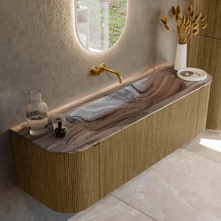 MONDIAZ KURVE-DLUX 150cm badmeubel ronding Links + Rechts kleur Dusk met 1 lade en 2 deuren. Wastafel BIG MEDIUM Midden zonder kraangat Sombra.