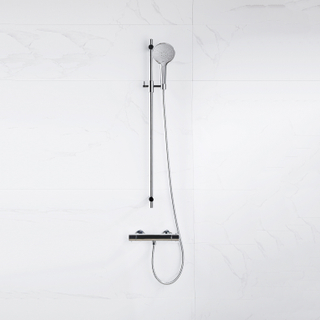 FortiFura Calvi Ensemble de douche barre curseur avec douchette ronde, flexible en métal et robinet de douche Chrome