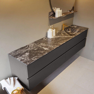 Mondiaz VICA-DLUX ensemble de meuble de salle de bain - 200cm - meuble sous-vasque gris foncé - 4 tiroirs - lavabo encastré cloud droite - 1 trou de robinet - miroir modèle spot - version XL 60cm haut - lave