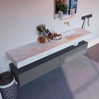 Mondiaz ALAN-DLUX Ensemble de meuble - 200cm - meuble Plata mat - 2 tiroirs - Lavabo Cloud Opalo suspendu - vasque Droite - 0 trous de robinet