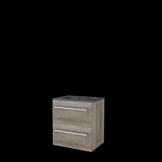 Basic-Line Start 46 ensemble de meubles de salle de bain 60x46cm avec poignées 2 tiroirs vasque en pierre dure 0 trous pour robinet mfc scotch oak