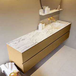 Mondiaz VICA-DLUX ensemble de meuble de salle de bain - 200cm - meuble sous-vasque oro - 4 tiroirs - lavabo encastré cloud droite - sans trous de robinet - version haute de 60cm - glace