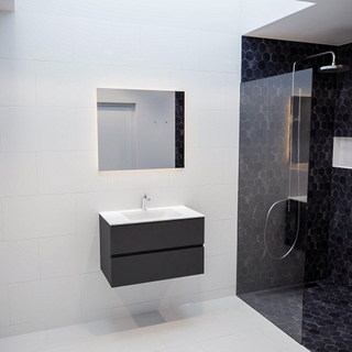 ENSEMBLE DE MEUBLE MONDIAZ VICA - 80cm - 2 tiroirs - lavabo Cloud central - 1 trou de robinet - solid surface gris foncé