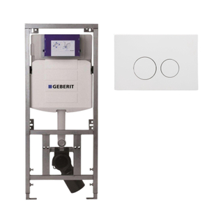 Geberit Inbouwreservoir UP320 met QeramiQ metal bedieningsplaat - dualflush - ronde knoppen - metaal wit mat