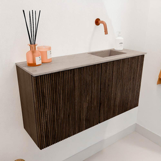 Mondiaz JOYA-DLUX 80cm toiletmeubel - kleur Walnut - Wastafel FAYE positie Rechts Zonder kraangat kleur Saba.