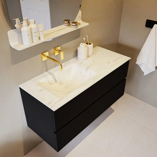 Mondiaz VICA-DLUX ensemble de meuble de salle de bain - 110cm - meuble sous-vasque urban - 2 tiroirs - lavabo encastré cloud gauche - sans trous de robinet - version haute de 60cm - opalo