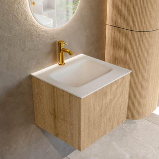 MONDIAZ KURVE 50cm Meuble salle de bain - couleur Oak - 1 tiroir - vasque GRUNNE centre - 1 trou de robinet - Talc