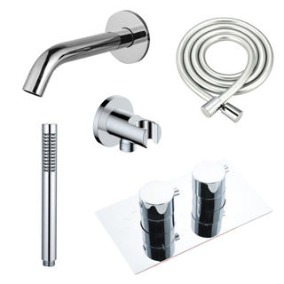 FugaFlow Eccelente Ensemble robinet de baignoire Acces - bec - 22cm raccourcissable - flexible lisse - douchette à main - corps encastré - support mural - chrome