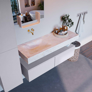 Mondiaz ALAN-DLUX Ensemble de meuble - 130cm - meuble Cale mat - 2 tiroirs - Lavabo Cloud Ostra suspendu - vasque gauche - 0 trous de robinet
