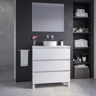 Adema Chaci PLUS Ensemble de meuble - 79.5x86x45.9cmcm - vasque à poser sur plan - robinet encastrable Inox - 3 tiroirs - miroir rectangulaire - Blanc mat