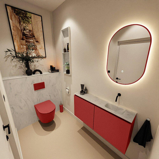 MONDIAZ TURE-DLUX Meuble toilette - 100cm - Fire - EDEN - vasque Opalo - position droite - sans trou de robinet