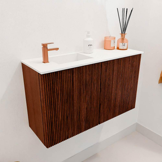 Mondiaz JOYA 70cm toiletmeubel - kleur Ruby - Wastafel FAYE positie Links 1 kraangat kleur Talc.