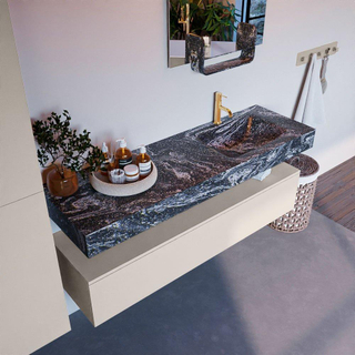 Mondiaz ALAN-DLUX Ensemble de meuble - 150cm - meuble Linen mat - 1 tiroir - Lavabo Cloud Lava suspendu - vasque droite - 1 trou de robinet