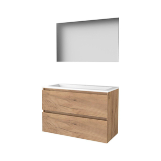 Basic-Line Basic 46 ensemble de meubles de salle de bain 100x46cm sans poignée 2 tiroirs lavabo acrylique 1 trou pour robinet miroir mfc whisky oak
