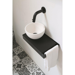 INK Jazz XS Pack Lave-mains 36x20cm cadre noir mat plateau noir mat et vasque gauche polystone 20cm Blanc mat
