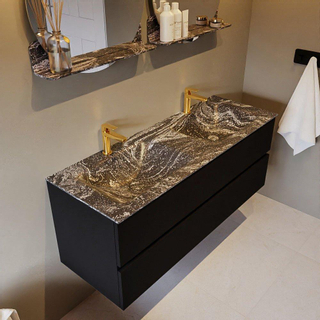 Mondiaz VICA-DLUX ensemble de meuble de salle de bain - 130cm - meuble sous-vasque urban - 2 tiroirs - lavabo encastré cloud double - 2 trous de robinet - miroir modèle spot - version XL 60cm de haut - lave