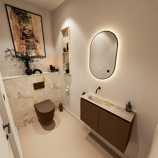 MONDIAZ TURE-DLUX Meuble toilette - 80cm - Rust - EDEN - vasque Frappe - position gauche - sans trou de robinet
