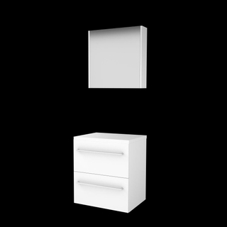 Basic-Line Comfort 46 ensemble de meubles de salle de bain 60x46cm avec poignées 2 tiroirs lavabo plan de toilette armoire de toilette mdf laqué blanc glacier