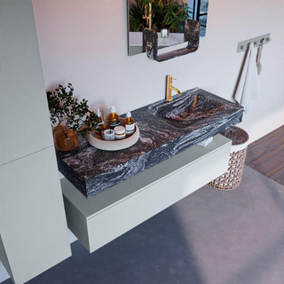 Mondiaz ALAN-DLUX Ensemble de meuble - 130cm - meuble Clay mat - 1 tiroir - Lavabo Cloud Lava suspendu - vasque Droite - 1 trou de robinet