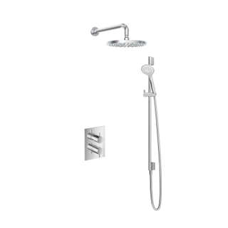 Hotbath Get Together Laddy V Set de douche complet thermostatique encastrable avec inverseur d'arrêt 2 voies 3 jets 25cm bras mural 25cm barre de douche chrome