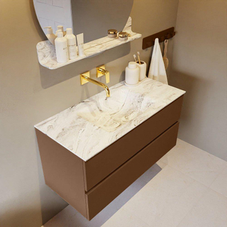 Mondiaz VICA-DLUX ensemble de meuble de salle de bain - 100cm - meuble sous-vasque reposant - 2 tiroirs - lavabo encastré cloud milieu - sans trous de robinet - miroir modèle spot - version XL 60cm de haut - glace