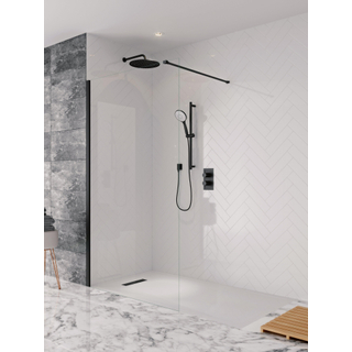 Crosswater Design New Paroi de douche latérale avec profilé mural - 100x195cm - noir mat et verre clair