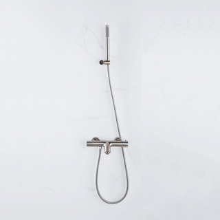 FugaFlow Eccelente Sobrado Badkamer Thermostatische badkraan met staafhanddouche, handdouchehouder en metalen doucheslang geborsteld RVS PVD