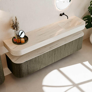 MONDIAZ THOR-DLUX Meuble de salle de bains - 190cm - arrondi gauche + droite - couleur Shadow - 2 tiroirs - 2 portes - Vasque suspendue CLOUD droite sans trou de robinet - couleur Meli