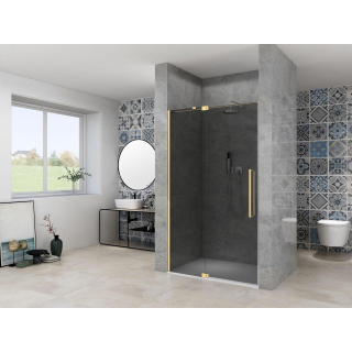 Van Rijn Products ST08 Nis draaideur - 130x200cm - grijs rookglas - dikte 8mm - 2 delig - muurprofiel - stabilisatiestang - Messing