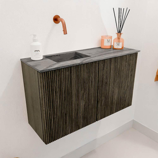 Mondiaz JOYA-DLUX 70cm toiletmeubel - kleur Shadow - Wastafel FAYE positie Links Zonder kraangat kleur Sombra.