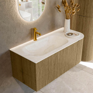 Mondiaz KURVE-DLUX Badkamermeubelset - 105x46x40cm - 1 lade - 1 deur - wastafel solid surface - links - 1 kraangat - Dusk