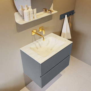 Mondiaz VICA-DLUX ensemble de meuble de salle de bain - 70cm - meuble sous-vasque plata - 2 tiroirs - lavabo encastrée cloud milieu - sans trous de robinet - version haute de 60cm - opalo