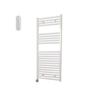 Sanicare HVS Radiateur électrique - 111,8x45cm - 596W - avec télécommande - thermostat - chrome - en bas à gauche - blanc